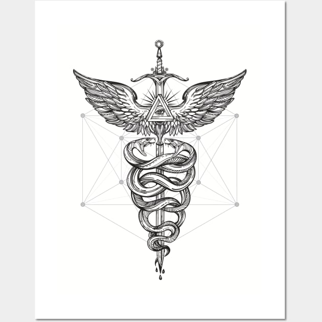 Caduceus_Black Wall Art by spicoli13